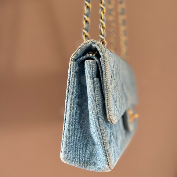 SOLD📌VTG CHANEL 1991 CLASSIC DENIM MEDIUM FLAP BAG PURSE CC TURN LOCK 24k - Picture 9 of 16